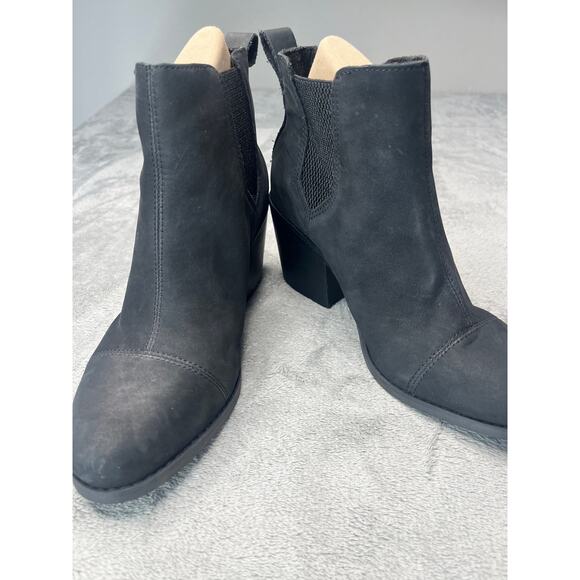 Toms Womens Everly Ankle Bootie Black Nubuck Leather‎ Chelsea Boot Size 8 - Picture 1 of 5
